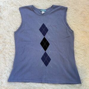 Y2K Jennifer Moore lavender purple argyle knit tank vest size medium